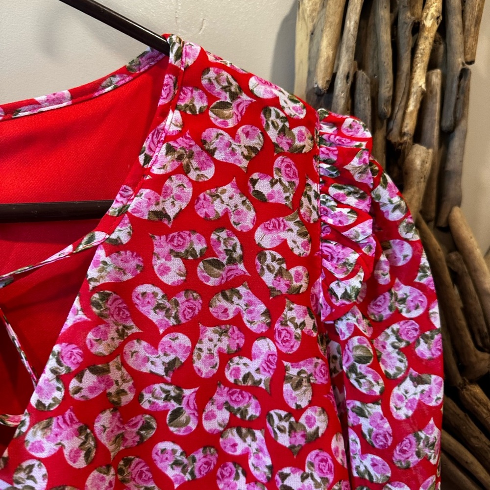 CeCe Red Floral Blouse with Pink Accents - Picture 6 of 6